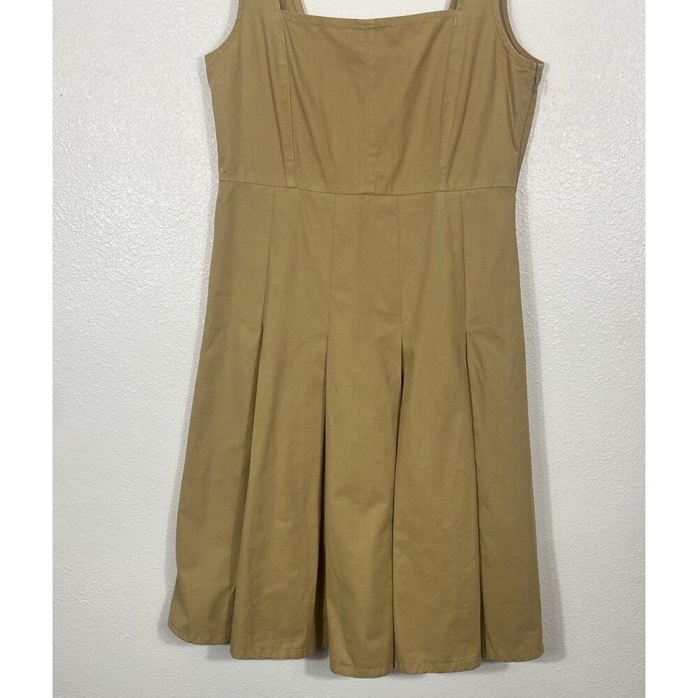 J.CREW Beige Pleated Smocked Square Neck A-Line Cotton Knee Dress Size 10 - Picture 5 of 15